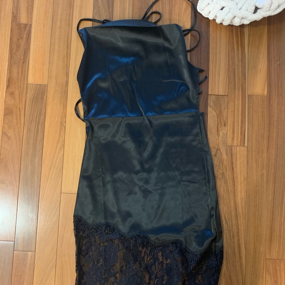 Silk midi lace black dress